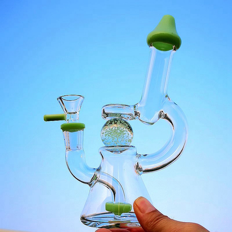 

Glow in Dark Ball Hookahs Slitted Donut Perc Glass Bongs Showerhead Perc Water Pipes 14mm Female Joint With Bowl Oil Dab Rigs
