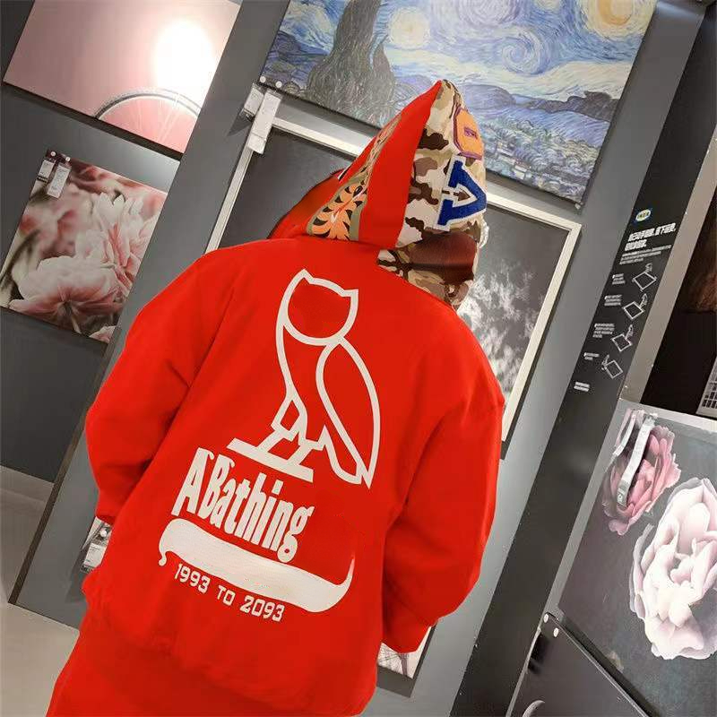 

Ba 22ss pe mens hoodie sweatshirt OVO designer hooded sweater reversible jacket zipper cardigan hoody hip hop men women coat, Black