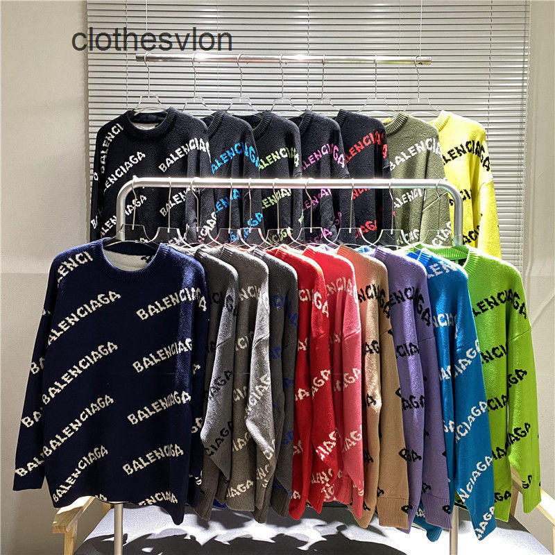 

2022 Sweaters Designer Balencaigass Fashion Brand Paris Knitted Women Autumn Winter Round Casual Neck Letter Jacquard for Men Women, Color chalk white