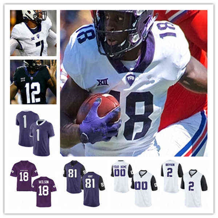 

Xf American College Football Wear NCAA College TCU Horned Frogs Jersey Football Blair Conwright Taye Barber Max Duggan Kendre Miller Matthew Do, Men purple