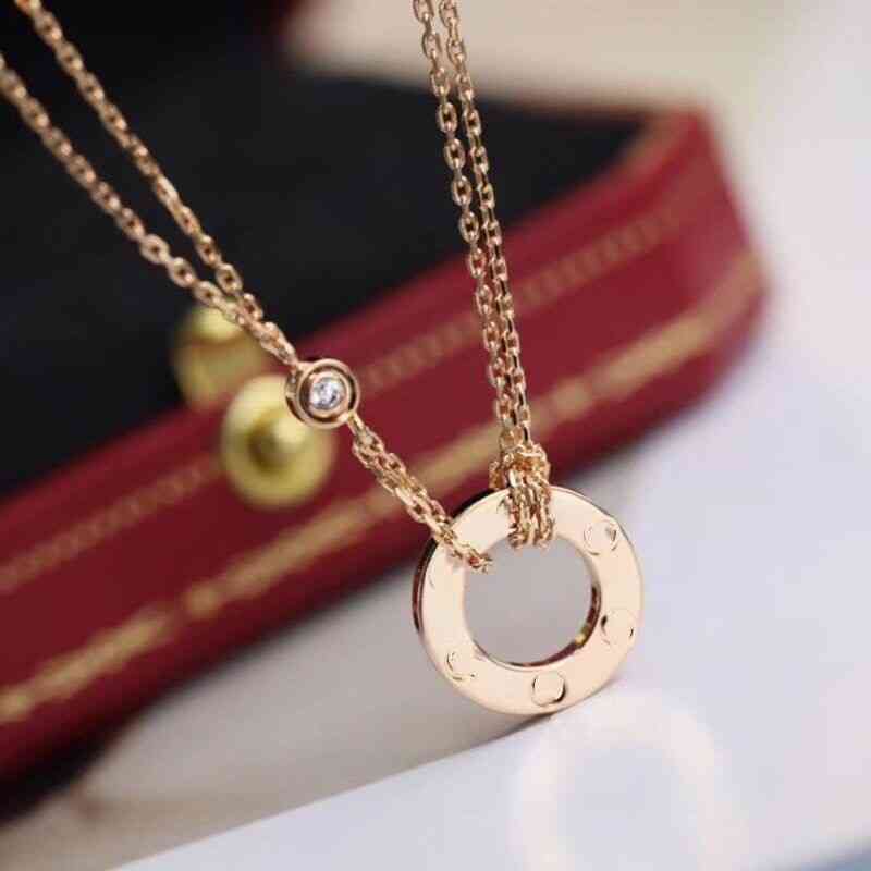 

designer Compare with the original CKajia love series necklace 925 sterling silver plated 18K diamond round cake lLOVE pendant collar chain22nian