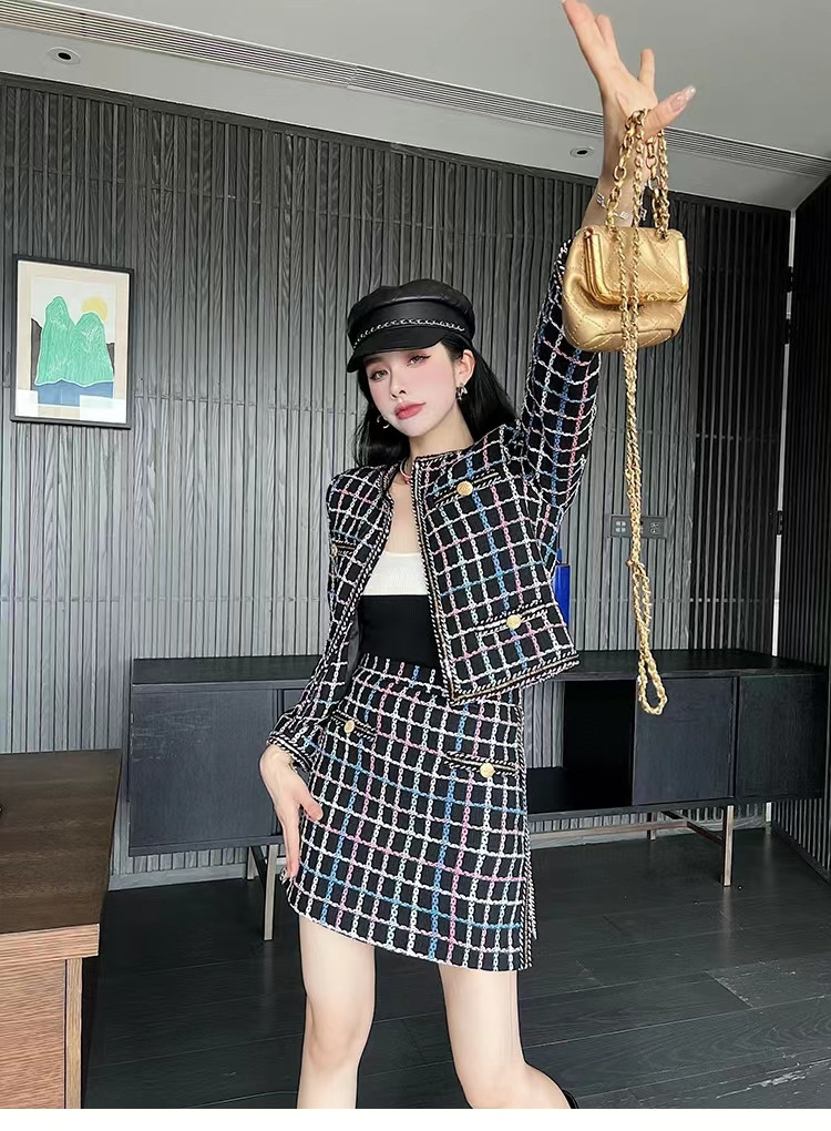 

Chan Women's Two Piece Sets2022 new autumn winter brand two-piece fashion Tweed jacket short skirt womens autumn sexy suit designer casual spring women coat gift, Multi