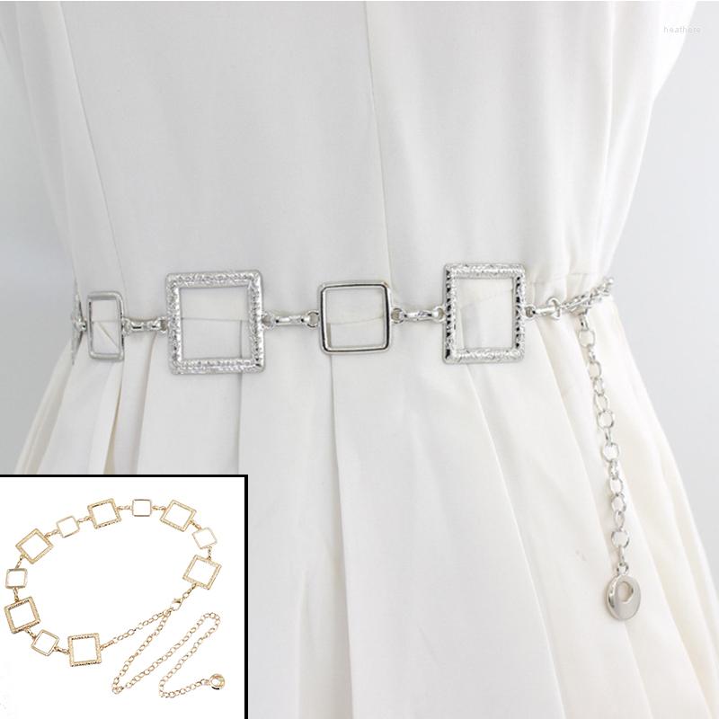 

Belts Ladies Stylish Square Hook Metal Waist Chain INS Style Suit Decoration Girdle Simple All-match 90s Vintage, Silver