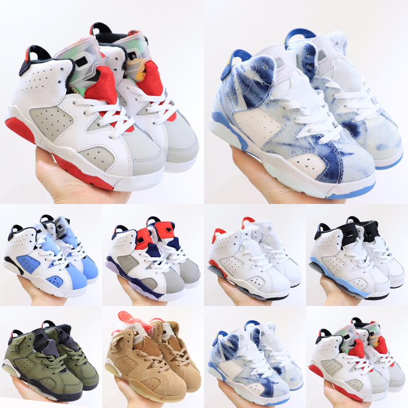 

Jumpman 6 6s Kids Basketball Shoes British Khaki Cactus Jack Hare Red Oreo Sport Blue Tinker UNC Washed Denim Boys Girls Sneakers Fashion Trainers Size 26-37.5, As photo 5