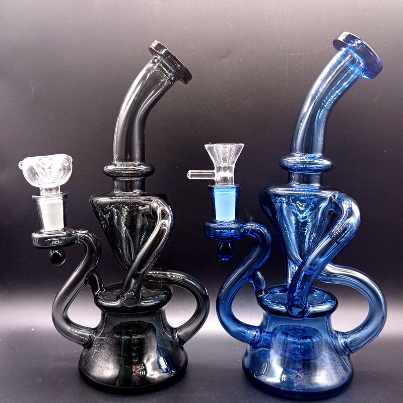 

Black Blue Glass Water Recycler Bong Hookahs Shisha 8.5 inch Oil Dab Rigs Heady Smoking Pipes with Bowl