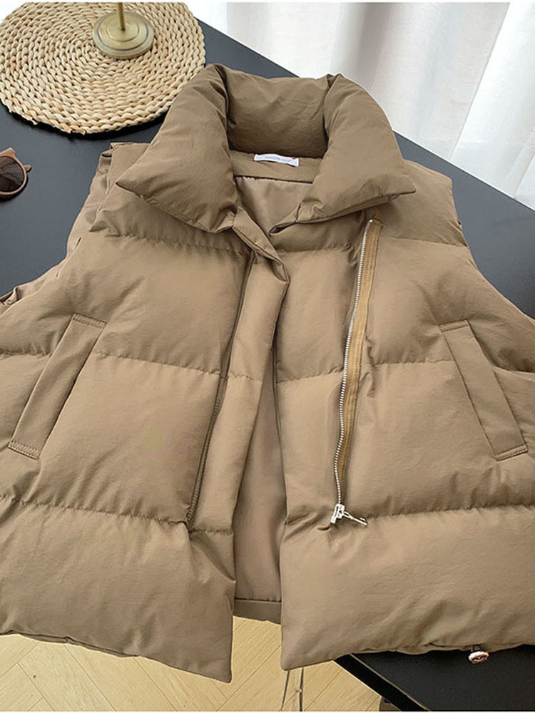 

Women's Vests Vest Women Solid Stand Collar Puffer Jacket Ladies Sleeveless Cardigan Female Winter Warm WaistCoat Veste Sans Manche Femme 220921, Black