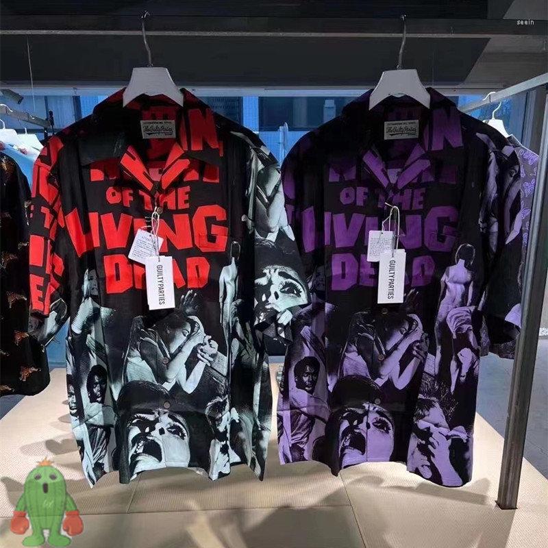 

Men' Casual Shirts Movie Collection WACKO MARIA Silk Shirt Night Of The Living Dead Full Print Hawaiian Men Women Short Sleeve, 14