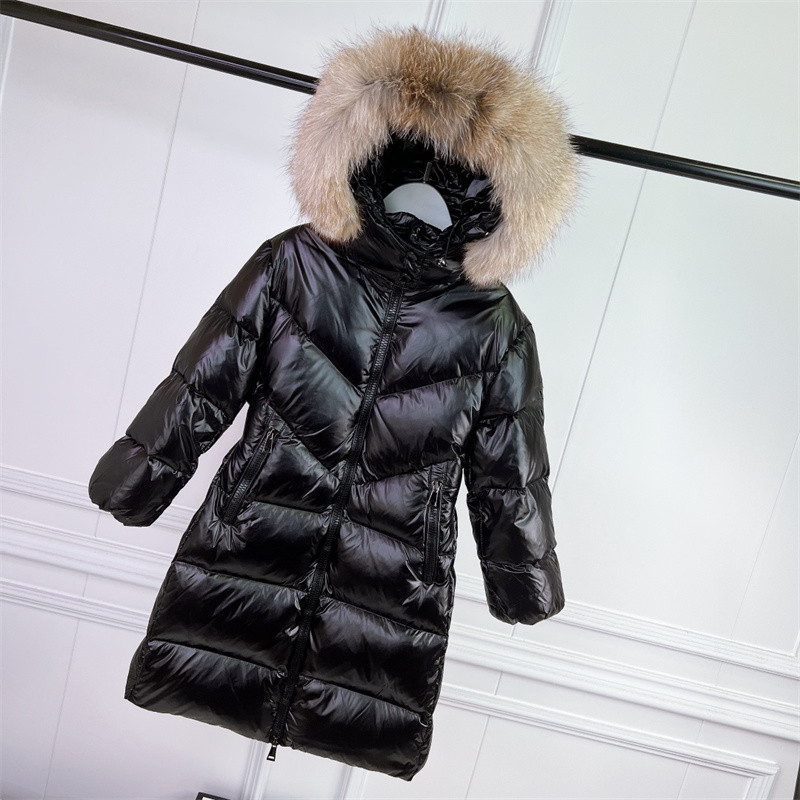 Baby Designer Clothes Down Coat Winter New Feather Emperor Girl White Goose Outwear Big Feather Collar Thickened Slim Hood Long A-Line Jacket Kid