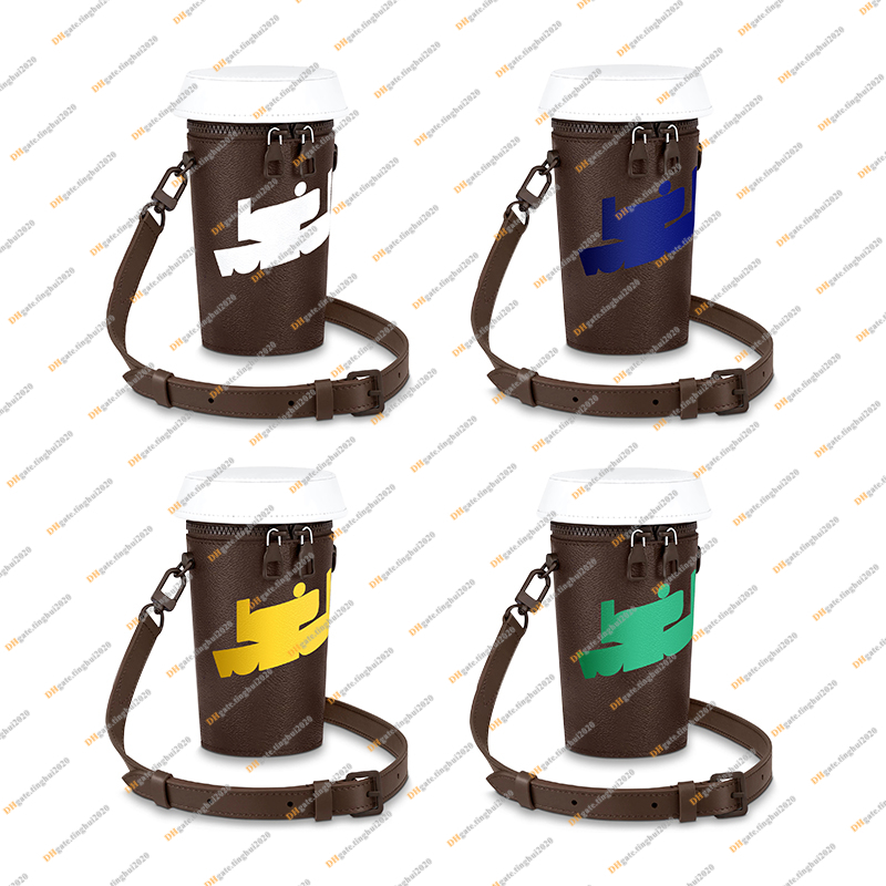 

Men Fashion Casual Designe Luxury COFFEE CUP Cross body Messenger Bags Shoulder Bags High Quality TOP 5A M80812 Purse Pouch CG9E, Brown flower / white 1