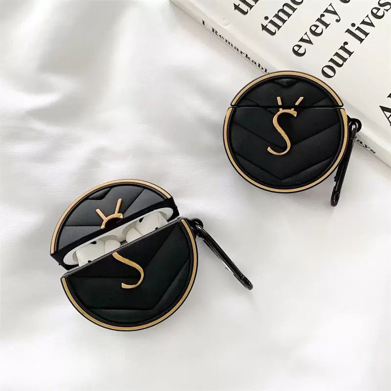 

Luxury Designer Ear Phone Cases Leather EarPhone Case For Airpods Pro 1 2 3 Protection Shell Classic Letter Earphones Shell AirPods Case, Black