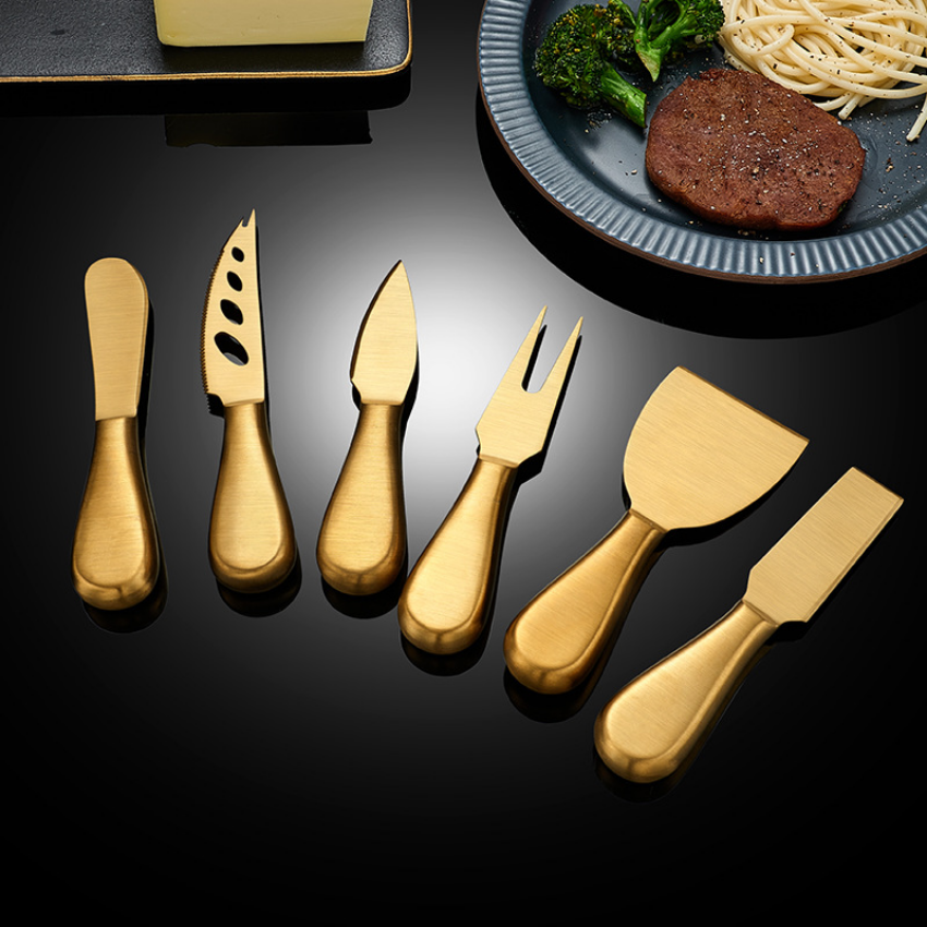 

Butter Knife Cheese Fork Pizza Cutlery Set Stainless Steel Gold Home Restaurant Kitchen Dining Flatware Tableware Tool