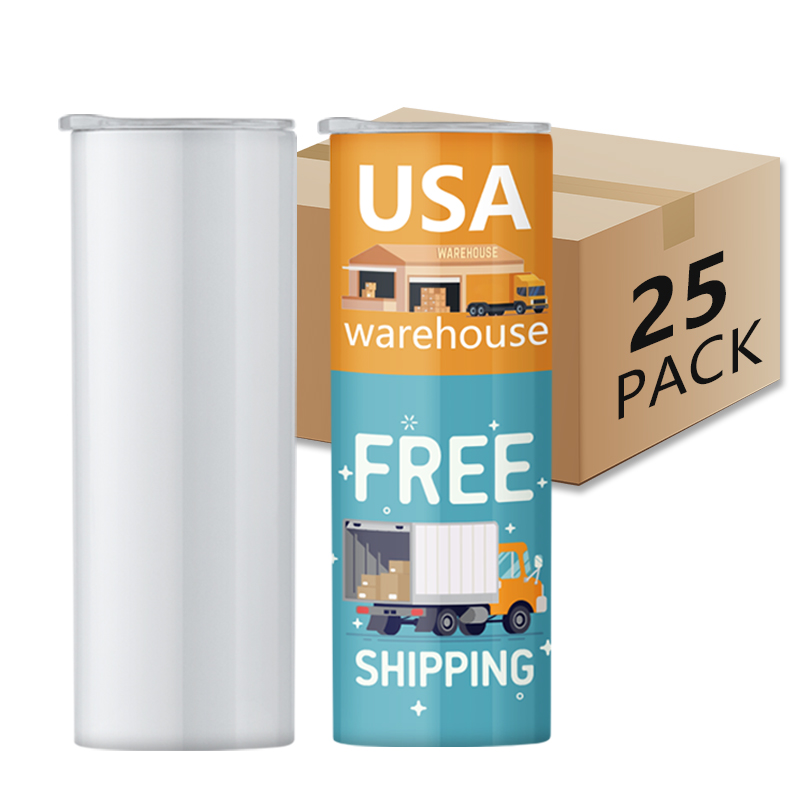 

US STOCK Straight 20oz Sublimation Blanks Tumbler Mugs stainless steel blank tall cylinder water bottle with straw lids, White