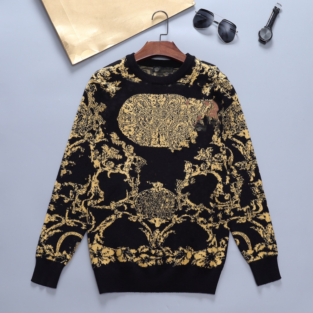 

Trendy Men's Designer Sweaters Retro Classic Luxury New Sweatshirts Men's Embroidered Round Neck Comfortable Quality Pullovers Fashion Clothing, Gold
