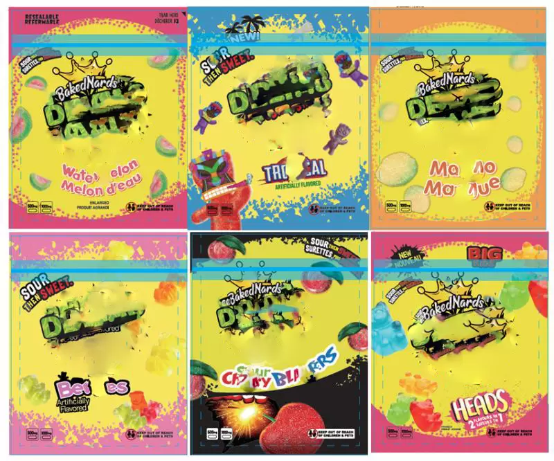 

Customized BakedNards Gummies Edibles Mylar Package Bags Sour Berries Candy Crawlers Packaging original Gummi Smell Proof Zipper Lock Packages Bag