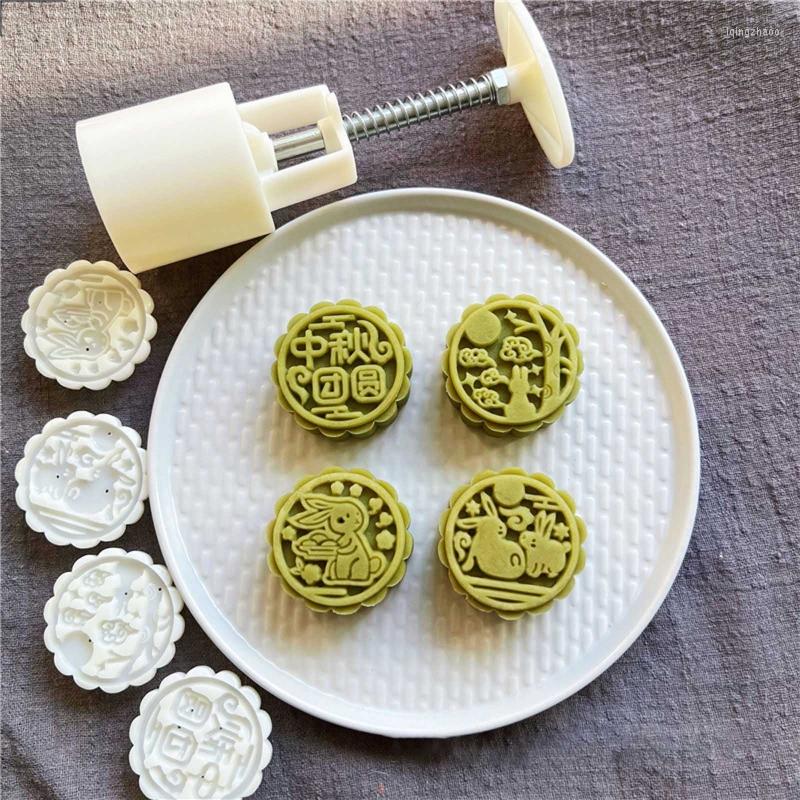

Baking Tools Moon Cake Mould 4PCS Pattern Hand-Pressure Mooncake Molds Cookie Stamps For Mid-autumn Festival Happry Midautumn