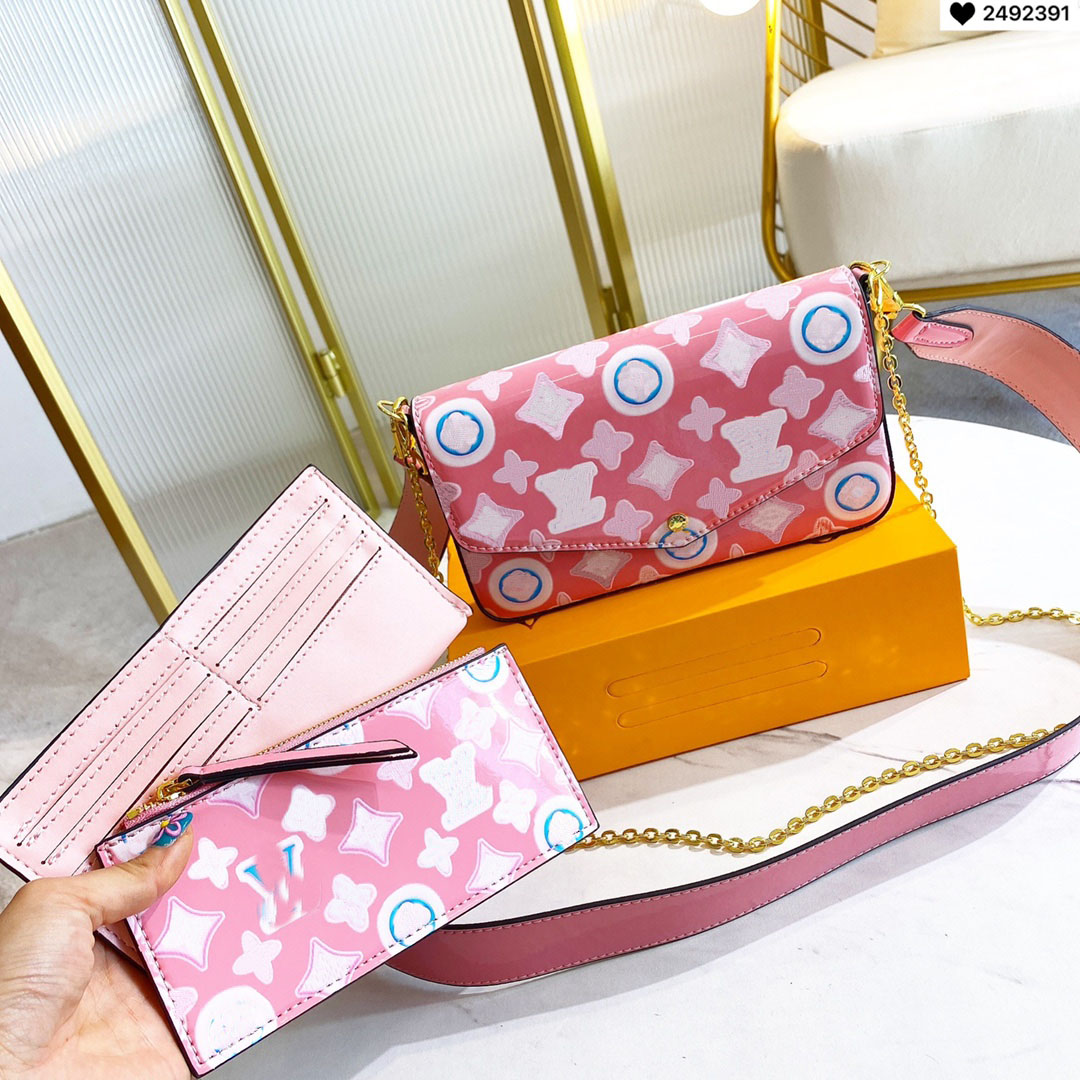 

Designer Mirror Chain Shoulder Bag Totes Purse Handbag Women POCHETTE FELICIE M81142 Embossed Flower Clutch Luxury 3pcs set Crossbody Messenger Bags card holder, You can look more picture