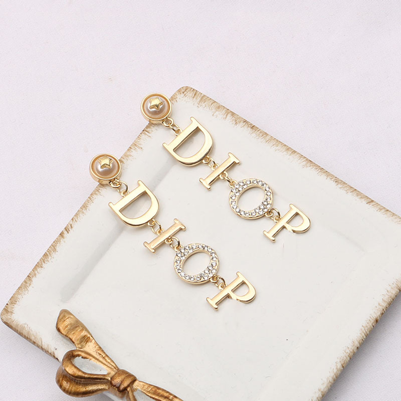 

Vintage 18K Gold Plated Luxury Brand Designers Letters Stud Clip Chain Geometric Famous Women 925 Silver Crystal Rhinestone Long Earring Wedding Party Jewerlry
