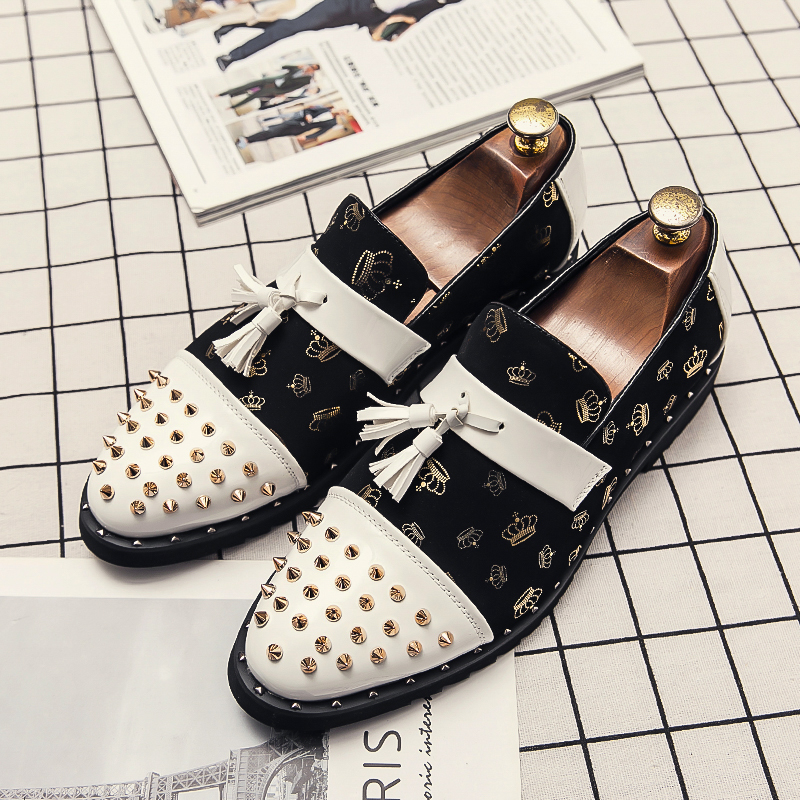 Mocassins de mode hommes chaussures bout pointu PU couture imprimé Rivets gland une pédale affaires décontracté fête de mariage quotidien tout-ma