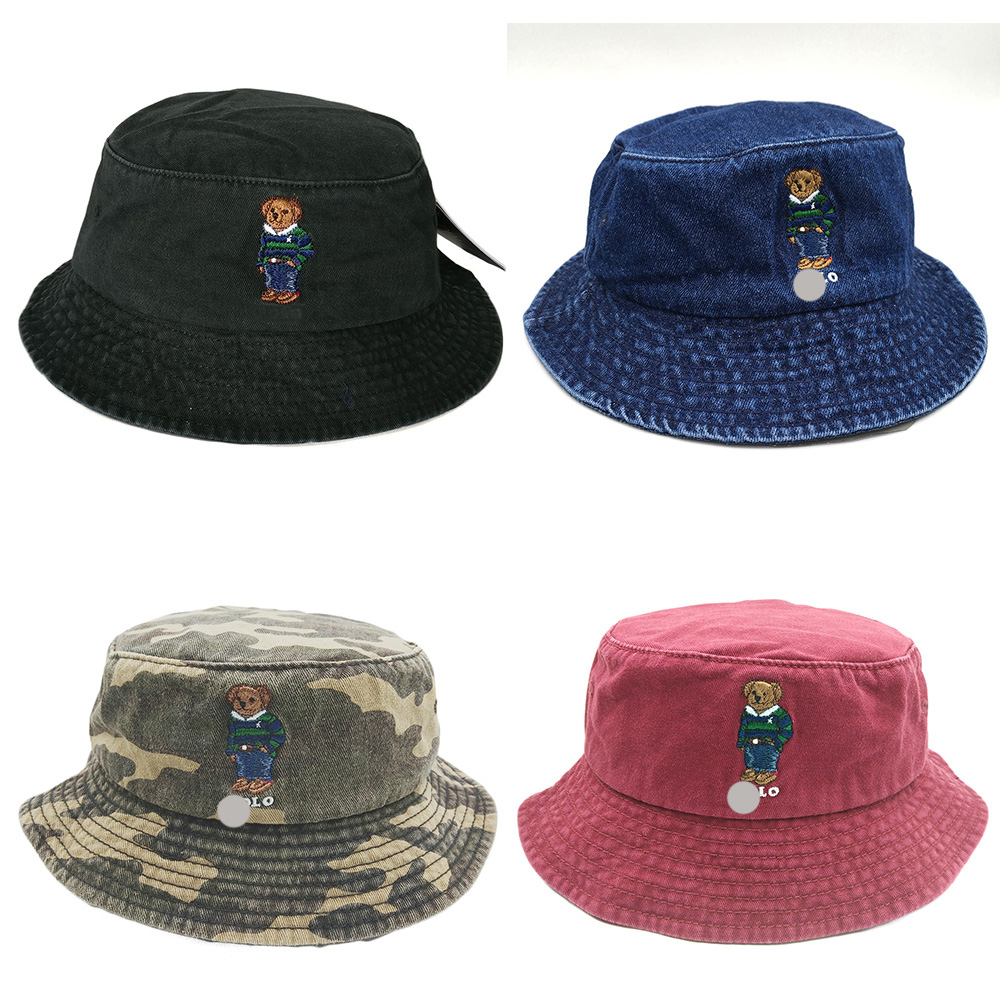 

Bucket Hat Embroidery Stripe Sweater Bear Leisure Sport Vintage Cap casual Hat New With Tag Wholesale, White