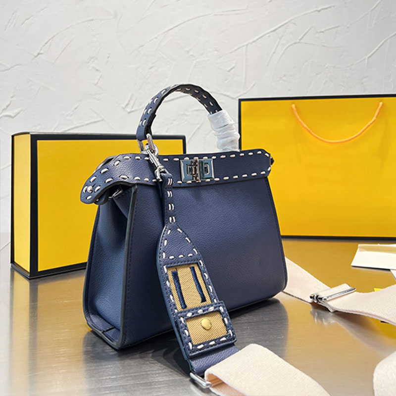 

handbag Evening bag 23cm Women Hand Bag Crossbody Shoulder Tote Bags Thread Shopping Bags Purse Lady Handbags Genuine Leather Silver Metal Twist Lock Removable