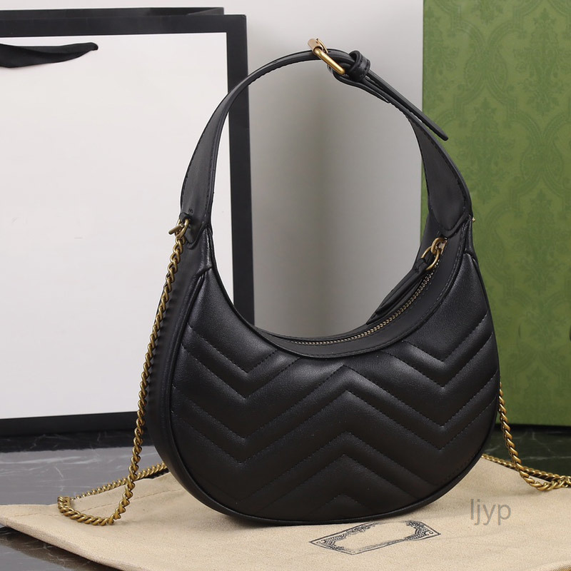 

Evening Bags Tote Axillary Shoulder Bag Chain Crossbody Bags Metal Hardware Double Letters Handbags Zipper Closure Half Moon Wallets Totes Purses, Black