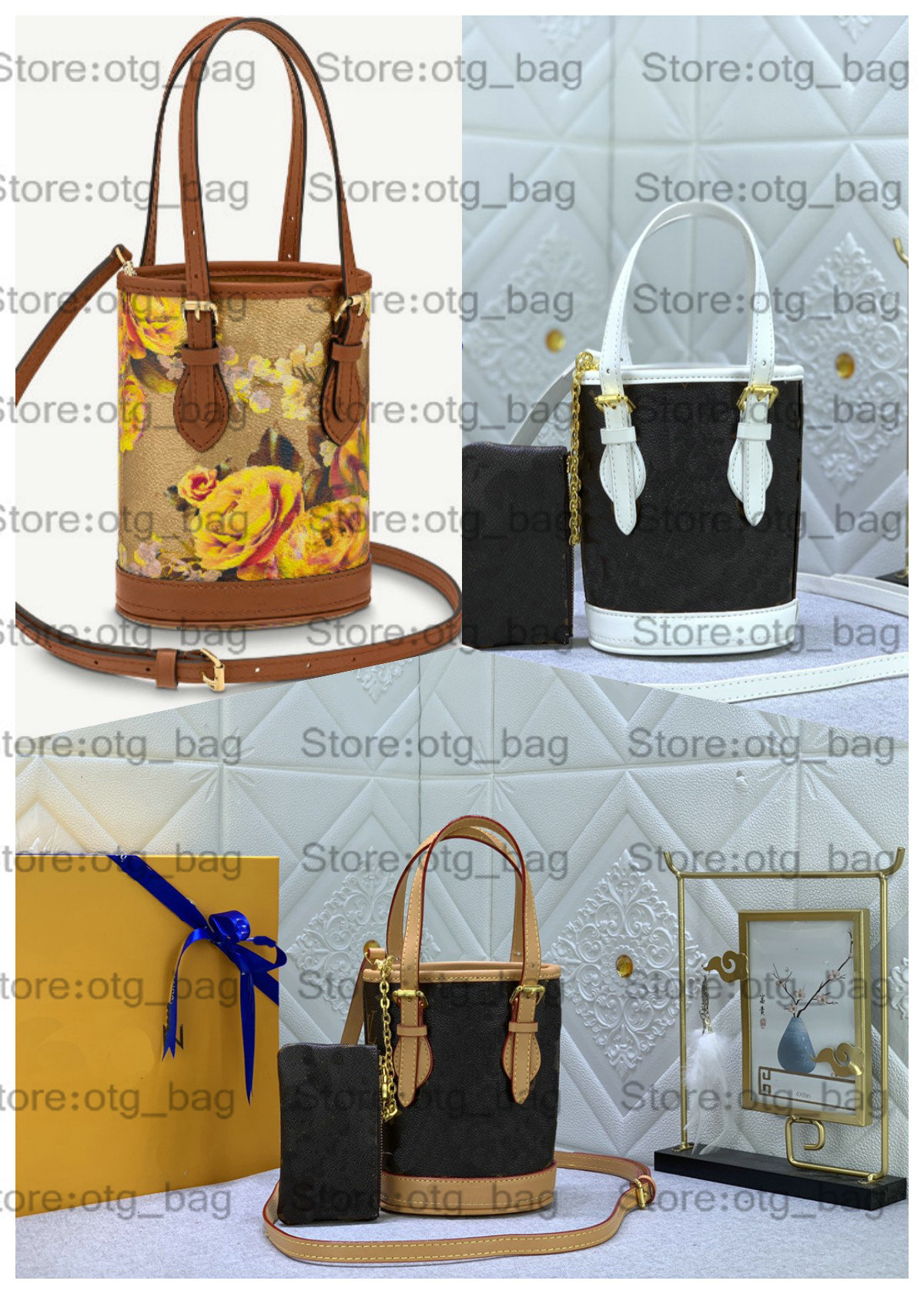 

M81489 M81724 NANO BUCKET Bag 22ss Women Garden Floral Cross Body Womens Designer 2pcs Set Bags Canvas Golden Handbag Brand Luxurys Match Wallet, Customize