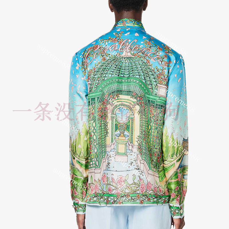 

Satin Casablanca 23ss Designer Shirts Swimming Pool White Swan Men and Women Loose Versatile Long Sleeve Shirt, Fluorescent green