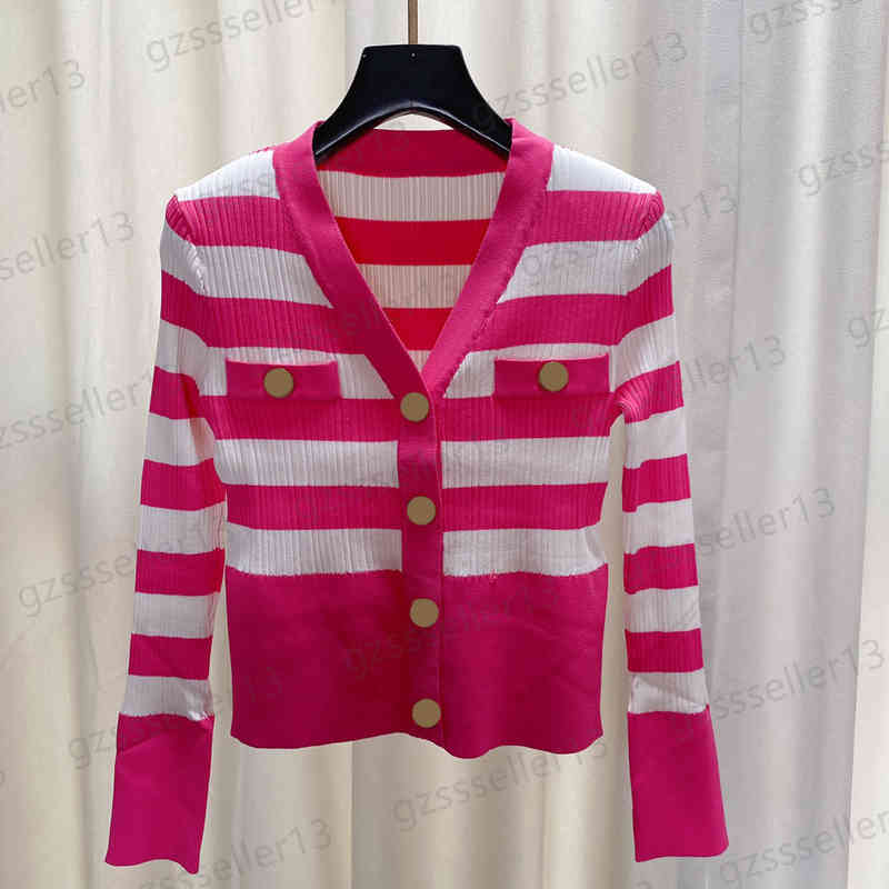 

Womens Sweater Fashion Metal Button Cardigans Women Sweaters Autumn Striped Panel V-neck Designer Cardigan Tops 3 Colors, Extra shipping