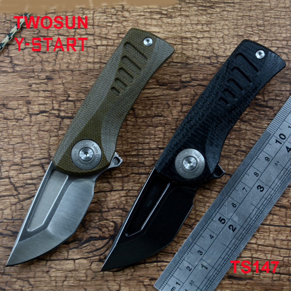 

TWOSUN &Y-START Folding Knife TS147 D2 Blade Ceramic Ball Bearing Washer Linen Handle Outdoor Camping Hunting Pocket Knife EDC Tools
