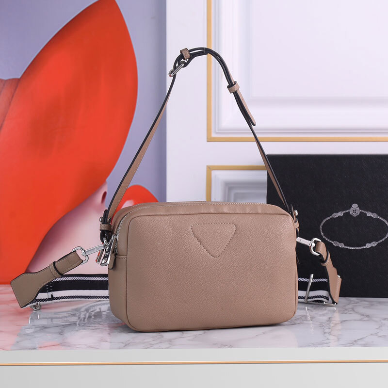 

Evening Bags Crossbody Leather Bags Women Handbag Purse Shoulder Camera Bag Cowhide Two Shoulder Straps Zipper Closure Triangle Sign Solid