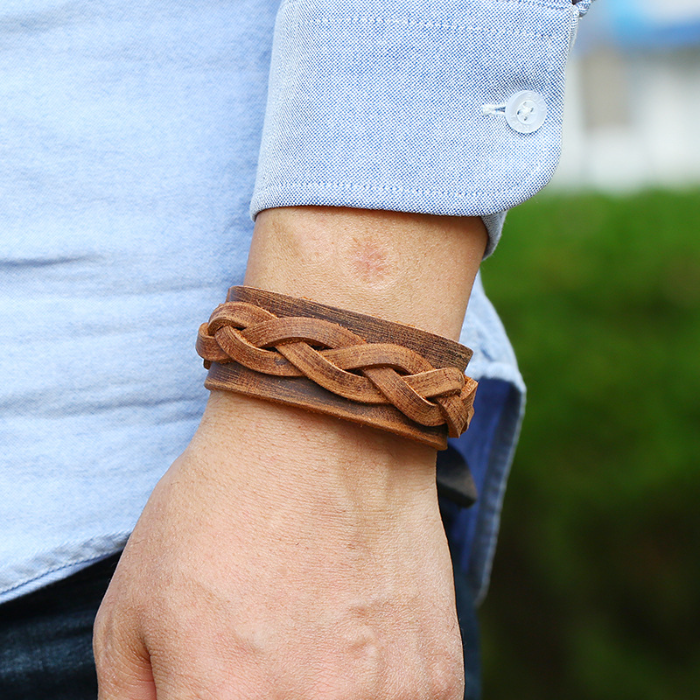 

Ethnic Weave Braid Leather Bangle Cuff Button Adjustable Bracelet Wristand for Men Women Fashion Jewelry