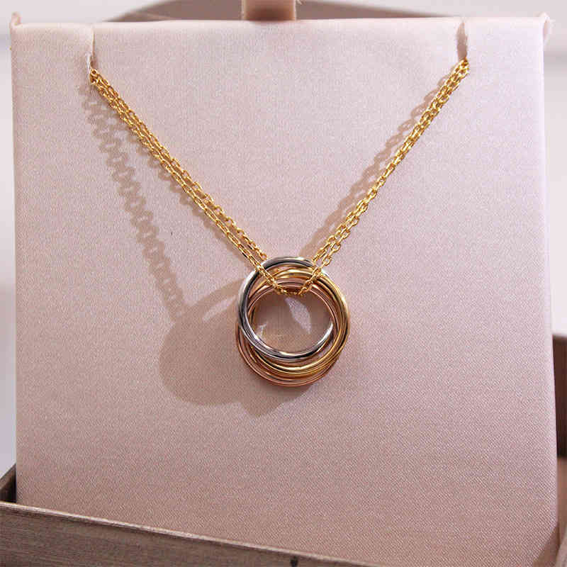 

ZU6R designer Compare with the original CKajia Three ring Necklace Girls' Titanium Steel Fashion Diamond with or without color New Charm Chain22nian