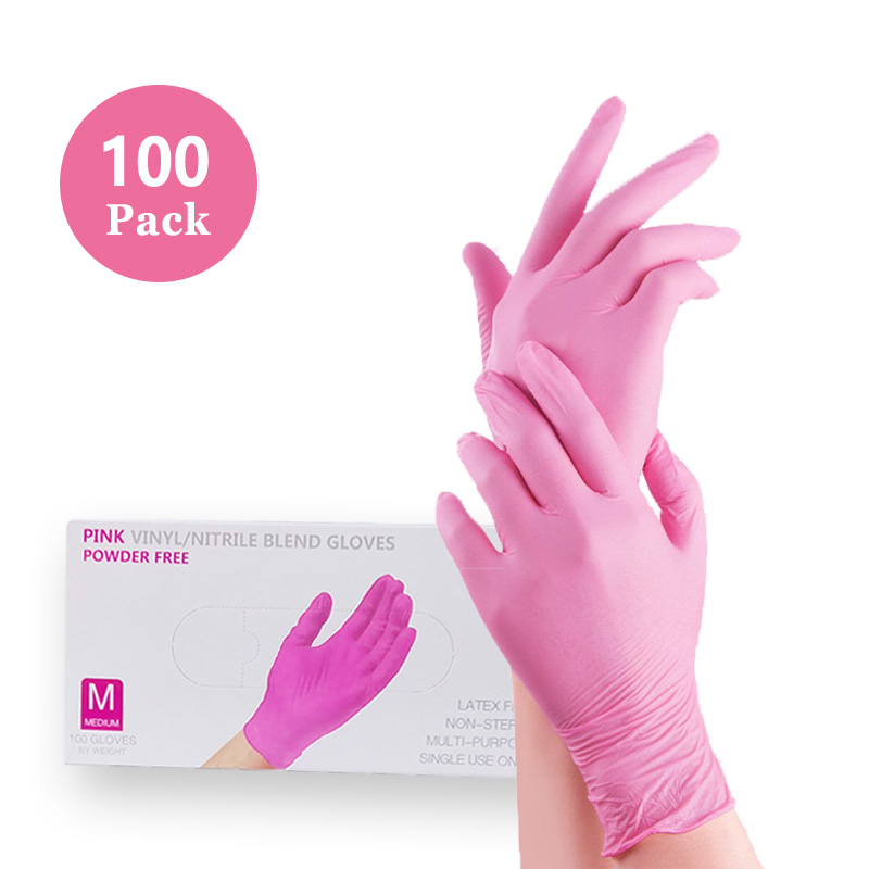 

100Pcs Pink Nitrile Disposable Gloves Powder Free For Inspection Industrial Lab Home And Supermarket