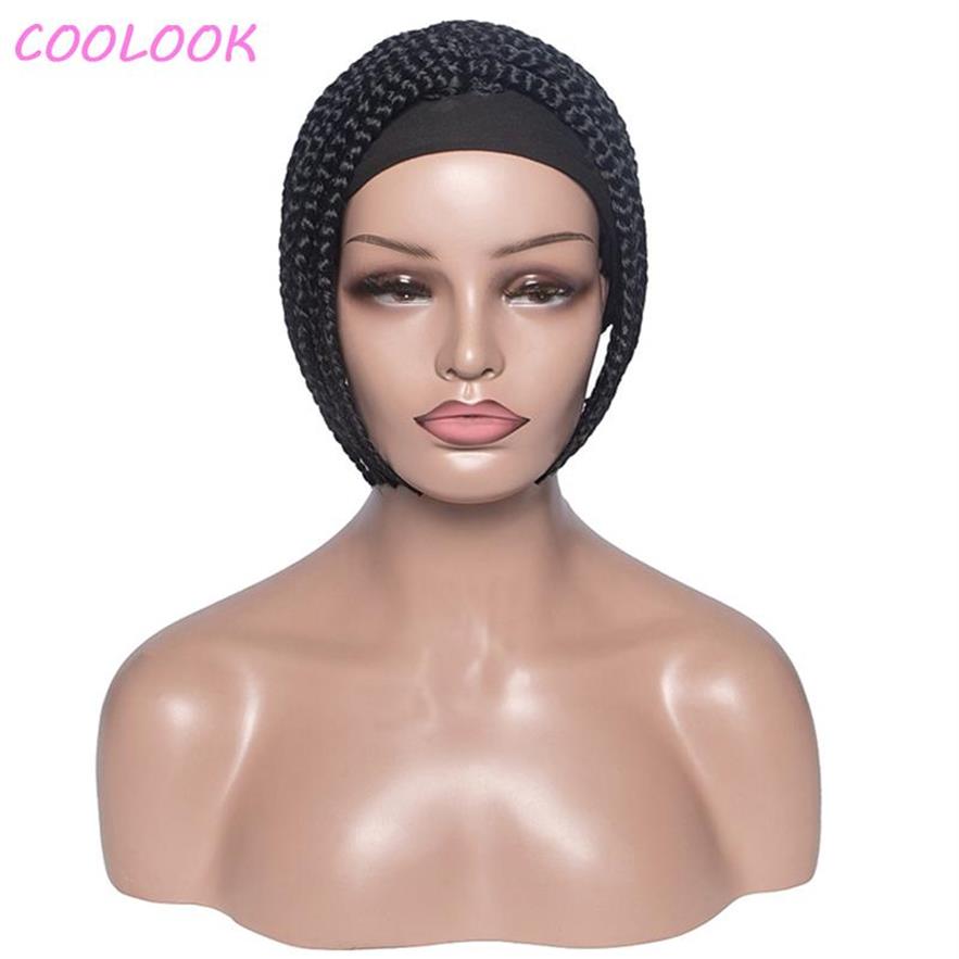 

Synthetic Wigs Box Braids Headband For Women Braided No Lace With Turban Natural Short Bob Head Wrap Wig Peruca Cosplay246i, #1b