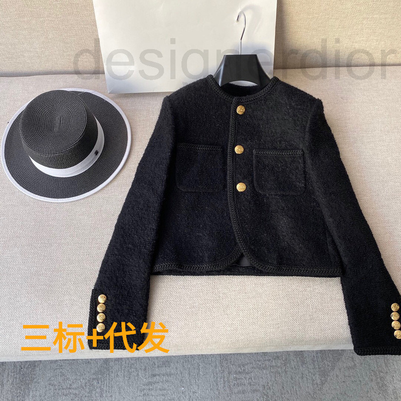 

Men' Trench Coats designer Chunyuan CE family triumphal arch autumn and winter 2022 French celebrities small fragrance wool tweed short black coat female, 2# packing bag