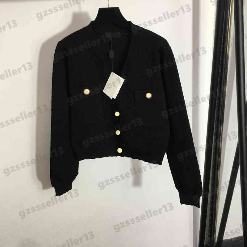 

Designer Womens Jackets Autumn Winter Knitted Cardigan Jackets Fashion Brand Custom Pocket Metal Button V-Neck Long Sleeves Jacket Women Clothing 3 Colors