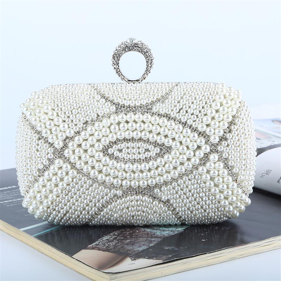 

Designer-Factory Whole brand new handmade beautiful beaded diamond evening bag clutch with satin pu for wedding banquet party 240z, White