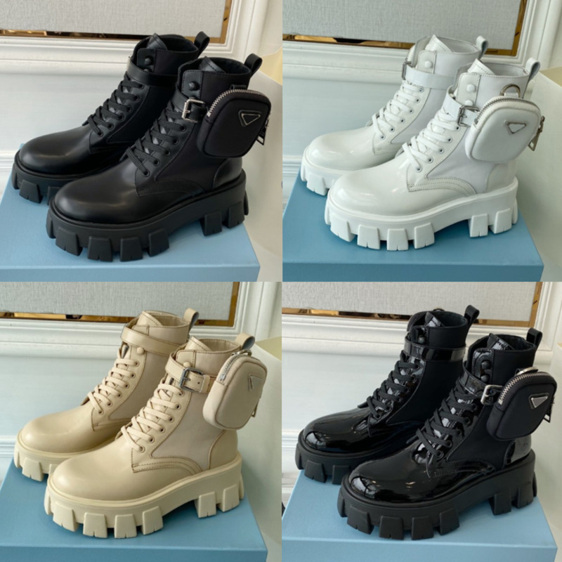

New Designer Men Women Boots Monolith shiny Detachable Nylon Pouch Combat Shoes nylon Hailf Outdoor Thick Bottom Mid-length Boot 35-46, Box