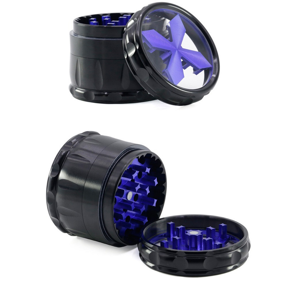 

63mm 4 Layers Herb grinders transparent cross-shape chamfer drum-shape 5colors Aluminium Alloy Herb Grinder smoking accessories