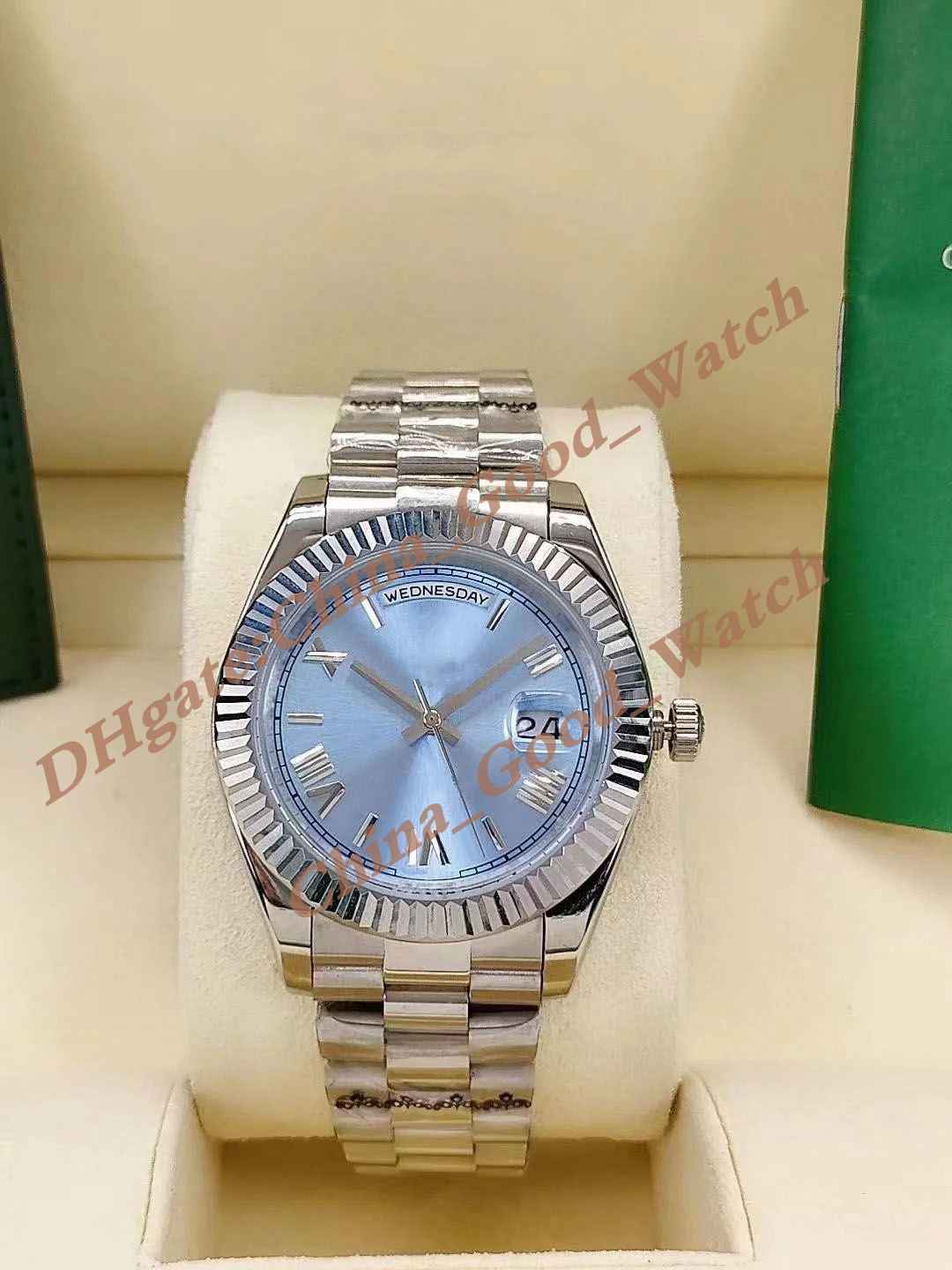 

41MM Good Watch Men's Blue Dila Mechanical Stainless Steel strap Automatic Movement Wristpatch Men Watches original box