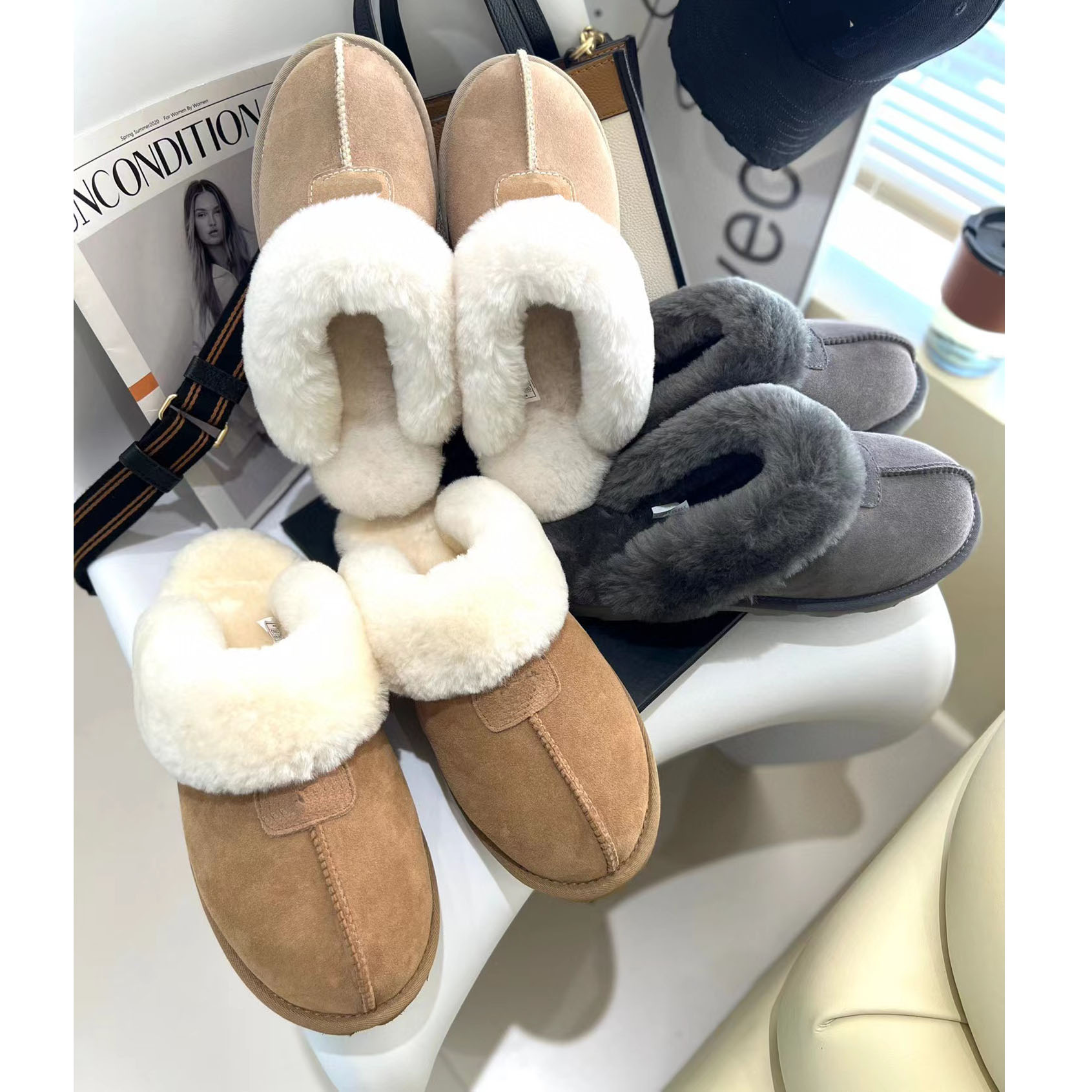 

Designer Boots Women Fur Loafers Fashion Flat Casual Slippers Winter Comfort Boots Classic Wool Boot Australian Warm Bootie, Grey-pt