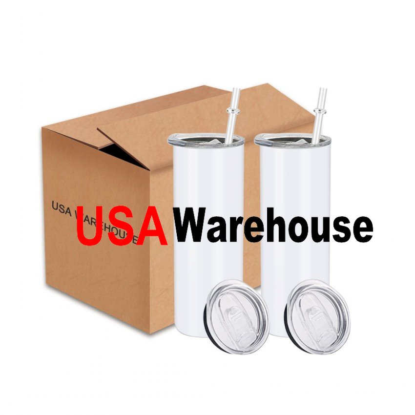

USA STOCK DHL Fast Delivery 20oz Straight Wate bottles Blank Sumblimation Tumblers With Lid Straw For DIY Travel Mugs, White