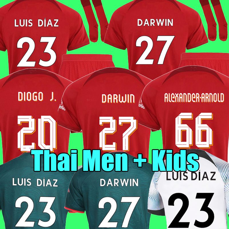 

22 23 soccer jerseys home away 3rd DARWIN 2022 2023 Mohamed Diogo Luis DIaz Alexander Arnold football kit tops shirts men kids uniform, 2023 home men 3