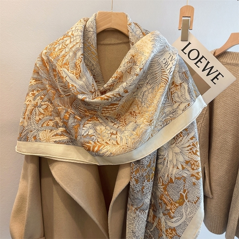 Scarves Women Square Silk Scarf with Gift Packed Wool Large Shawl Satin Printed Headscarf Neck Hair Wraps Designer Foulard 220922