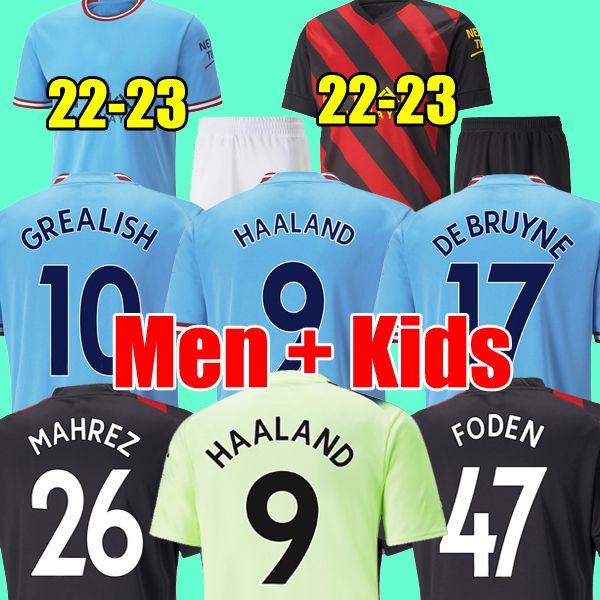 

22 23 HAALAND SOCCER JERSEYS GREALISH STERLING MANS CITIES MAHREZ fans player version DE BRUYNE FODEN 2022 2023 football tops shirt kids kit sets uniform Boys youth, 2023 men home 2