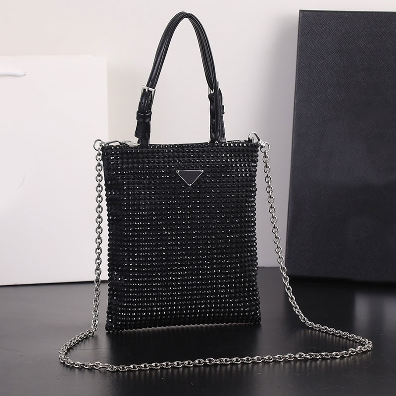 

Evening Bags Crossbody Hobo Bag Diamonds Handbags Purse Cowhide Leather Long Chain Inside Fashion Letters Triangle Sign Plain Wallets Women