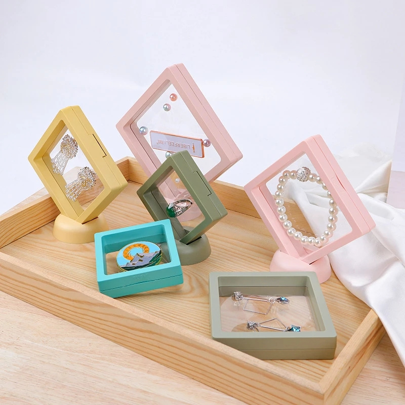 

Colorful PE Film Jewelry Storage Box Ring Bracelet Travel Case 3D Floating Frame Dustproof Display Boxes