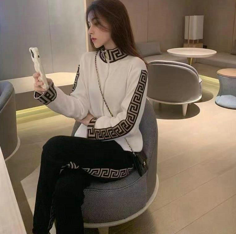 

Women's Two Piece Pants Sets Casual Suits Designer knit Jackets Coats For Women Long Sleeve Zipper Jacket Cool Girls Streetwear Womens Clothing Set A05, Black