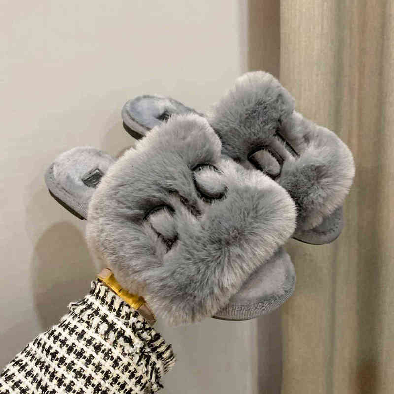 

Slippers Slippers Designer Shoes Flip Flops Fashion Anti-Slip Female Slides H1115 Women Furry Fluffy Faux Fur Luxury Brand Warm Indoor, Gray