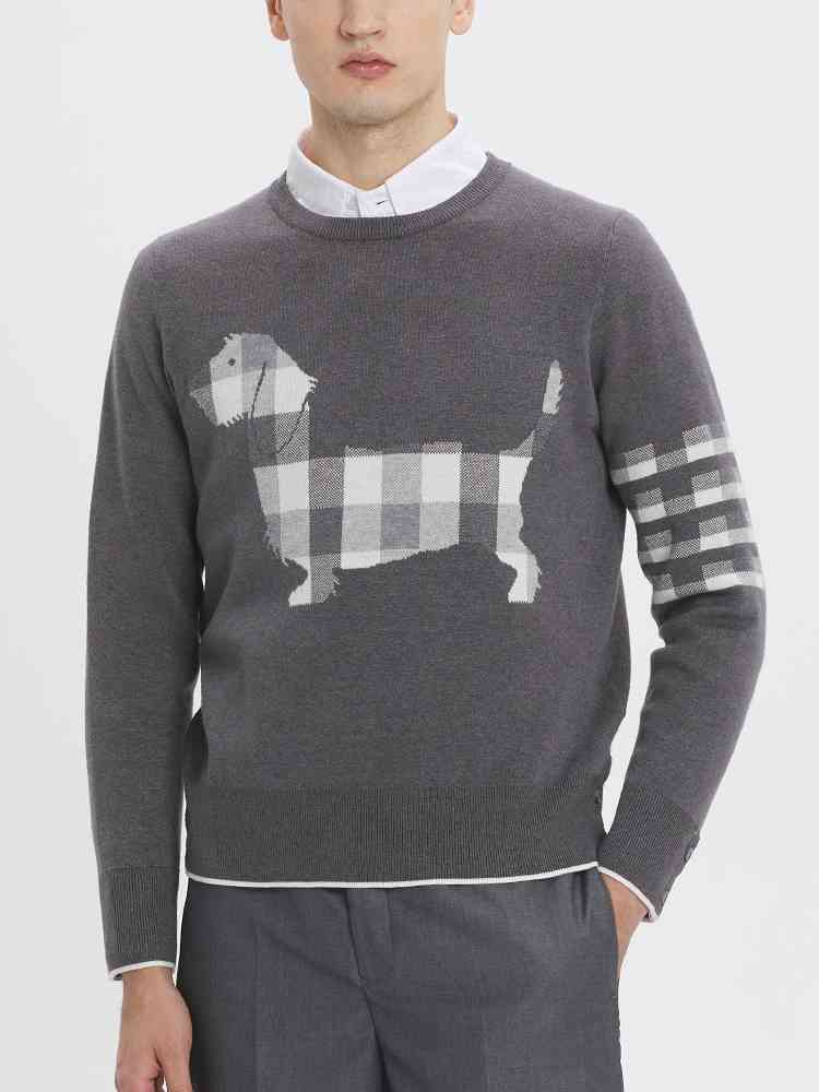 

Tb Thom Pullover Back Dog Printed Design Sweater Autumn Winter Fashion Brand Clothing Classic 4-bar Striped Coat Quality, Navy blue